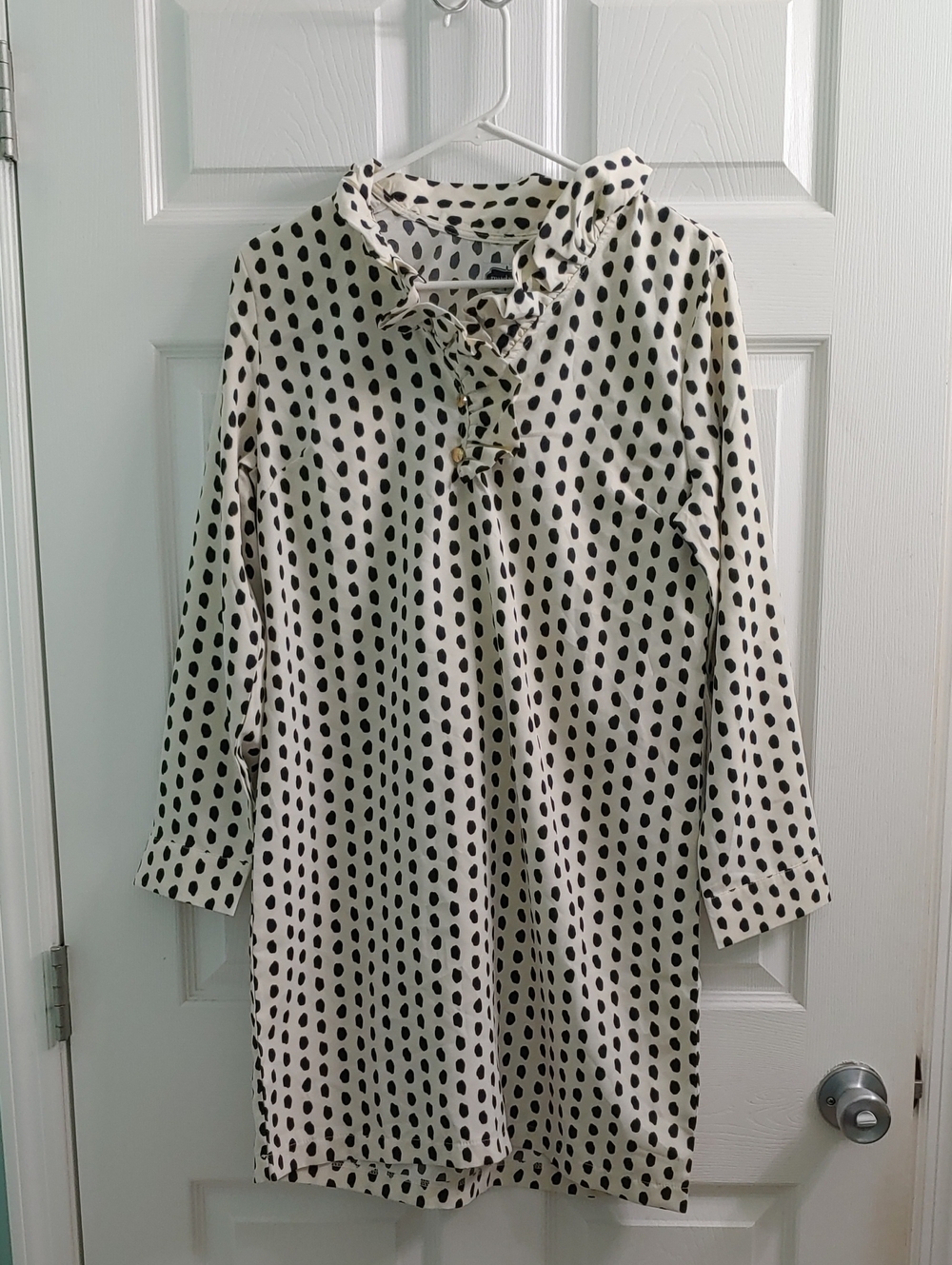 Black Polka Dot Dress Women's Mud Pie Long Sleeve Ruffle Neck Size S